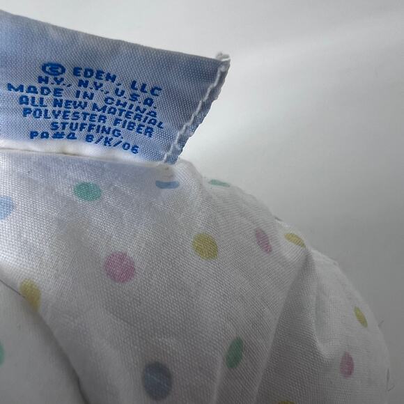 Vintage Eden Plush Teddy Bear Blue Velour Face Polka Dots Stripes Rattle Lovey - Picture 5 of 6